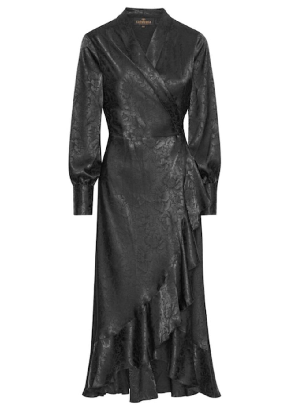 Karmamia Bea Black Jacquard Wrap Dress Midi NWT Size S/M